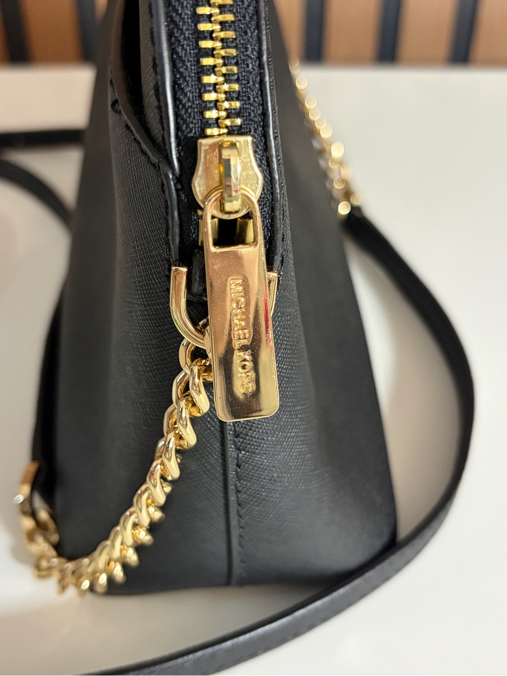 Michael Kors Black Saffiano Dome Crossbody with Gold Logo - Picture 6 of 13